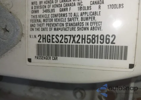 2002 Honda Civic Ex z USA, uszkodzony, nr VIN 2HGES257X2H581962